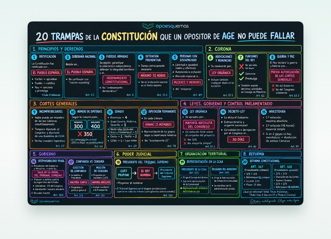 Vista previa del PDF "20 trampas de la Constitución que un opositor de AGE no puede fallar"