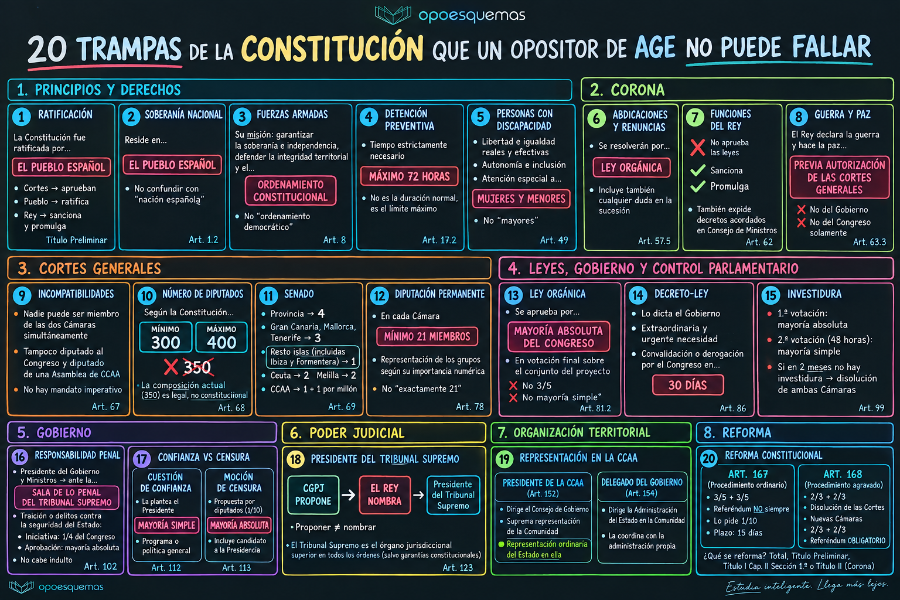 Página del esquema "20 trampas de la Constitución que un opositor de AGE no puede fallar"